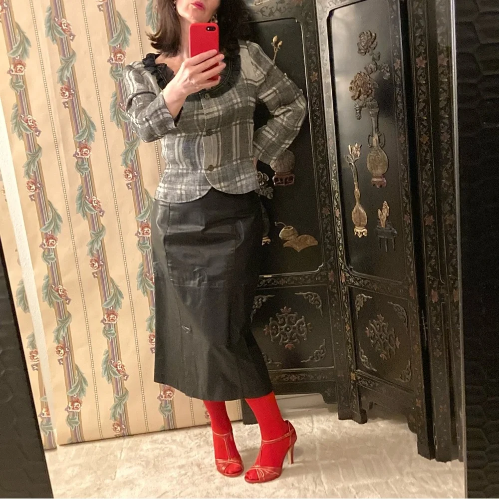 Vintage Dior Boutique Ruffle Collar Plaid Lightweight Blazer Size M